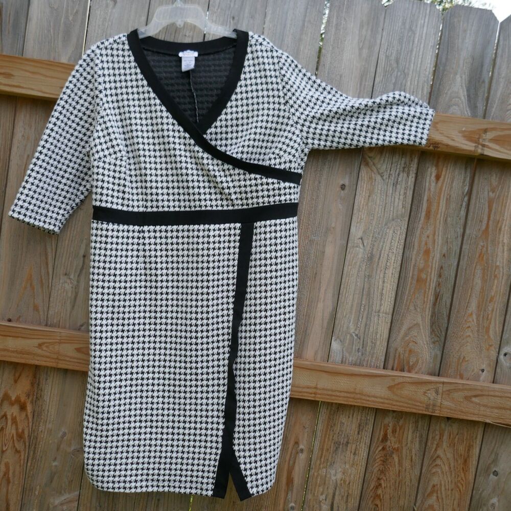 Monroe and Main Career Dress Houndstooth Black White 1x Cotton Blend